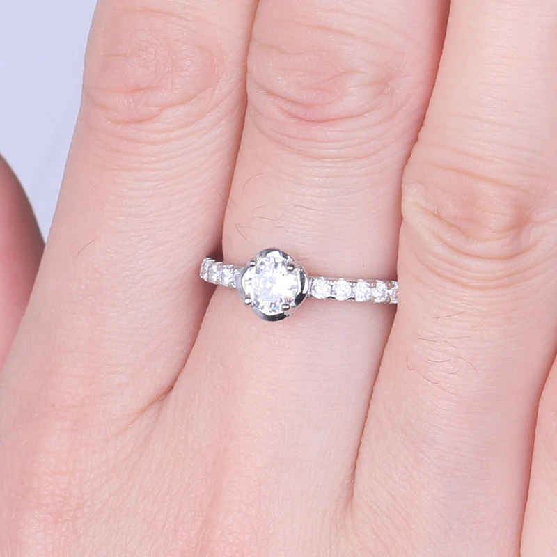 

OEVAS Solid 925 Sterling Silver Creative Rose Flower Rings for women Sparking 5mm Zircon Engagement Party jewelry Gift Wholesale