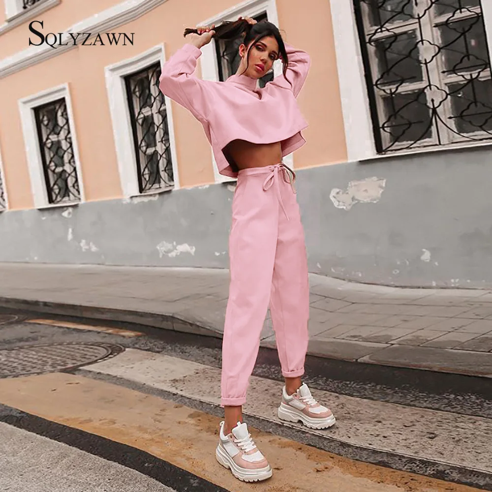 Спортивный костюм женский из 2 предметов Свитшот оверсайз с высоким воротником и