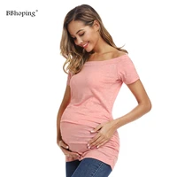 maternity tops off shoulder short sleeve striped clothes casual womens clothing pregnancy shirt side ruched pregnant classic top