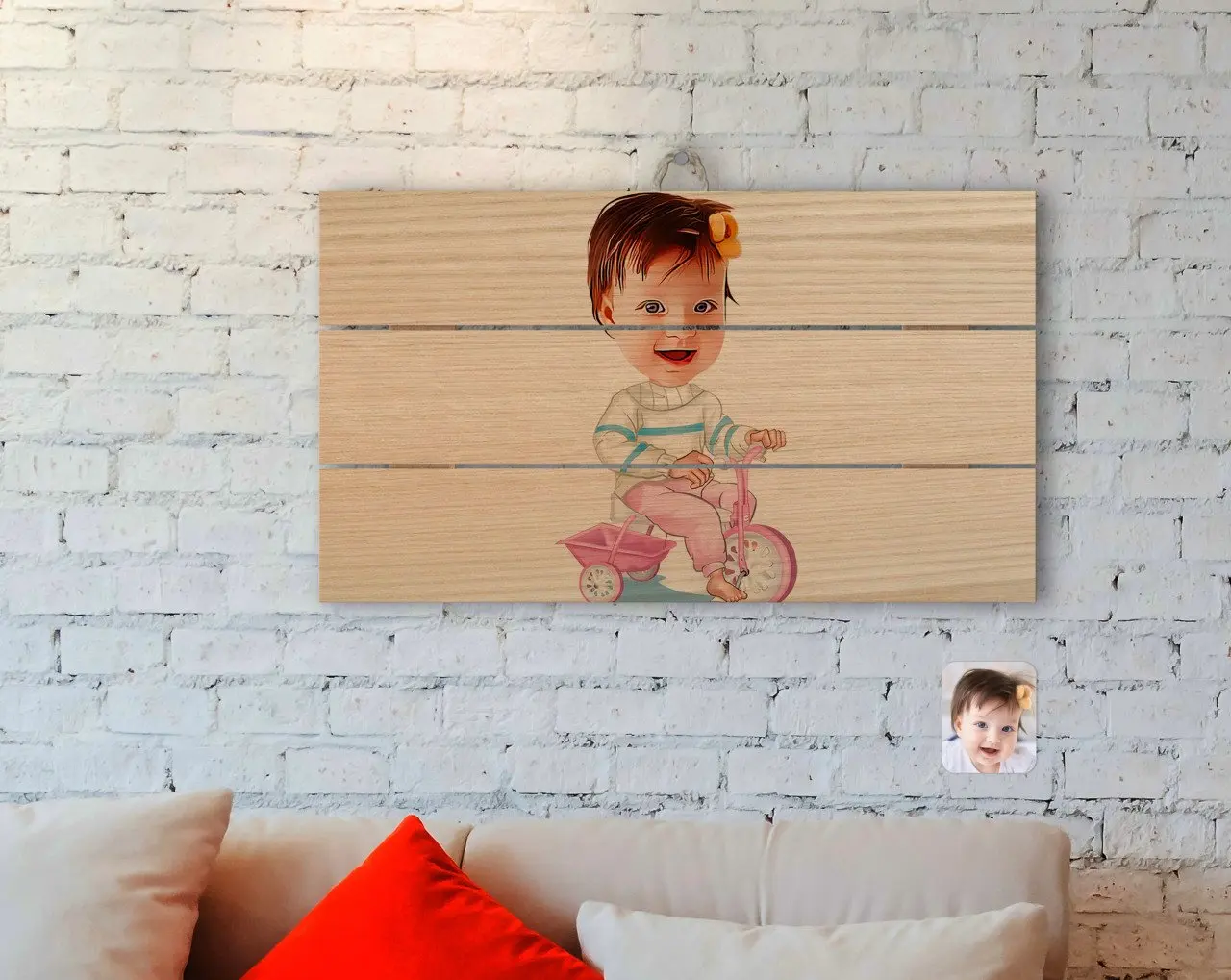 

Personalized Baby Caricature Of Authentic Wooden Pallet Tablo-4