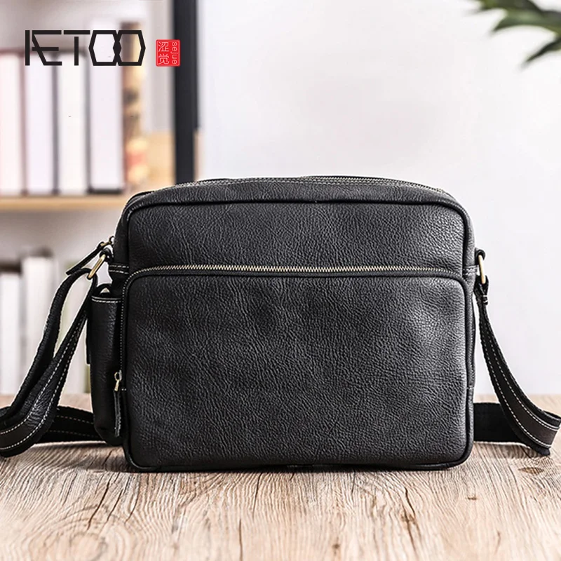 AETOO мужская сумка на плечо кожаная повседневная горизонтальная большая