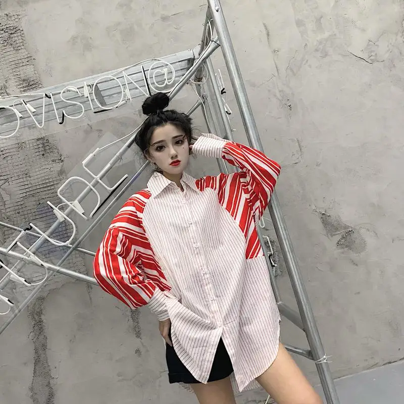 

Loose Plus Size Striped Autumn Style Women's Clothing Streetwear Long Sleeve Shirts Ulzzang Harajuku Ladies Tops Ulzzang New