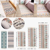 1pcs retro woven cotton linen carpet rug bedside rug geometric floor mat living room bedroom carpet home decor