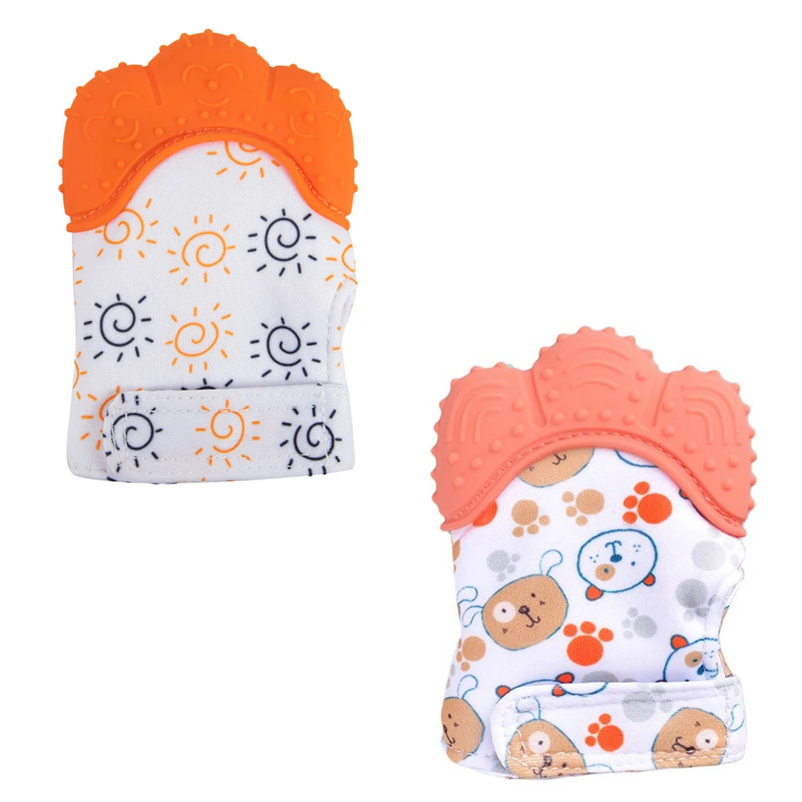 

Infant baby molar rod silicone gloves 2PCS baby silicone glove molar gloves cartoon shaped gloves soft teether 6*