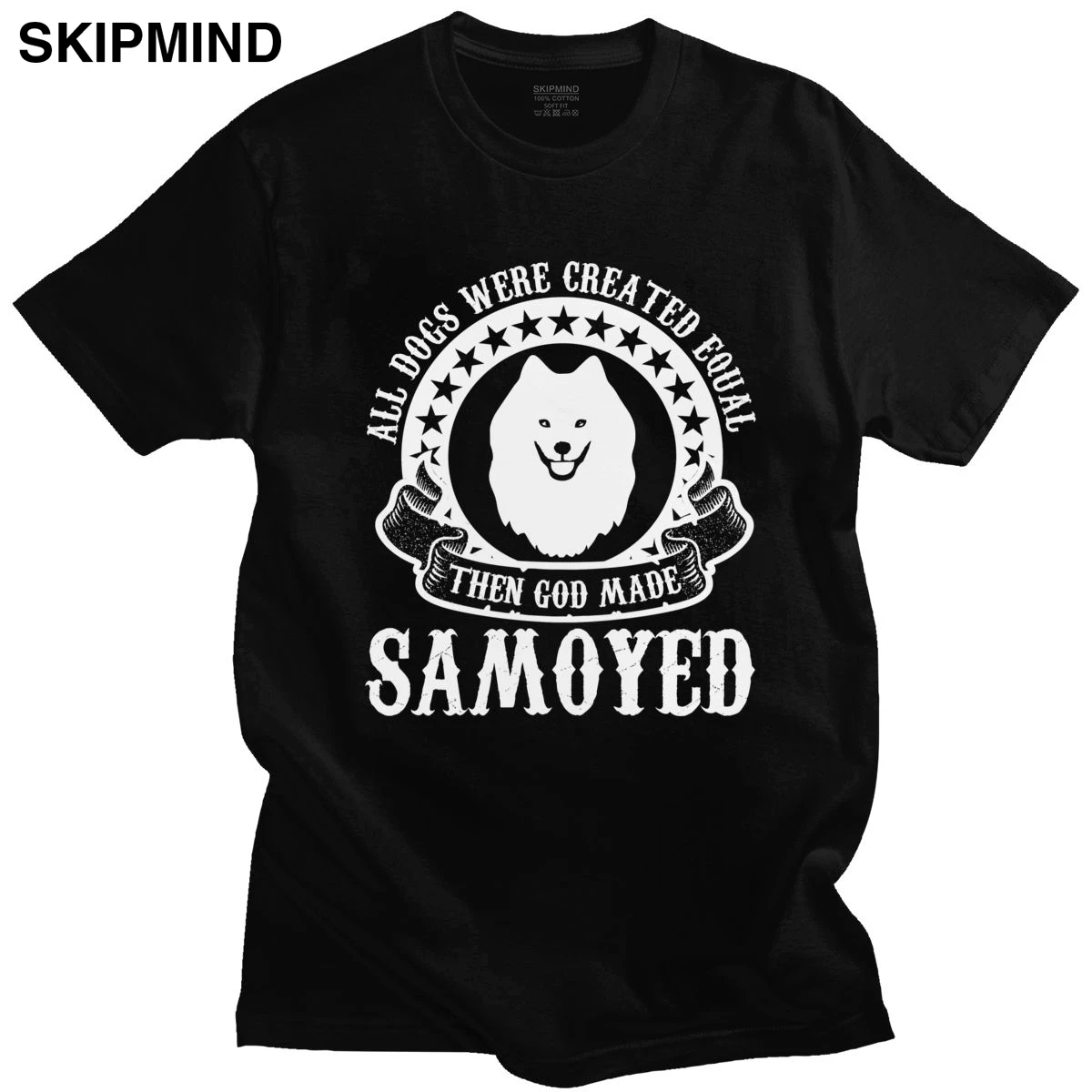 Футболка мужская с надписью Samoyed Dog тенниска из мягкого хлопка короткими рукавами