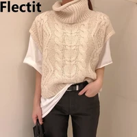 flectit turtleneck sweater vest women cozy sleeveless chunky cable knit pullover vest 2021 fall winter cozy outfit