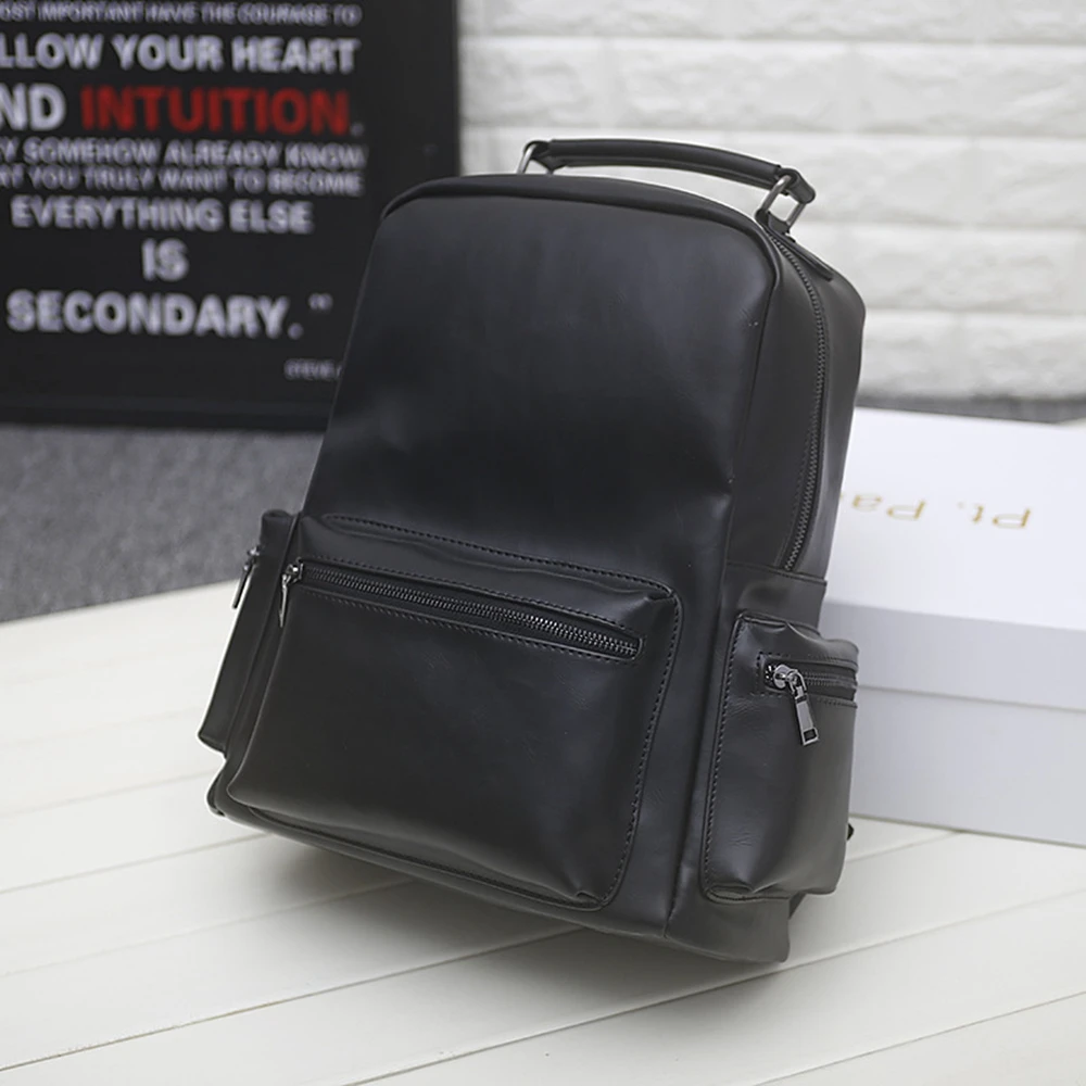 Men's/women's PU leather backpack 14.1 inch notebook vintage college travel bag large capacity for macbook air | Электроника