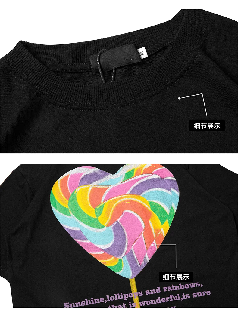 

Vefadisa Fashion Lollipop Print Women T-shirt 2021 Summer Casual Couple T-shirt Oversize Female T-shirt Black White Pink QYF5831