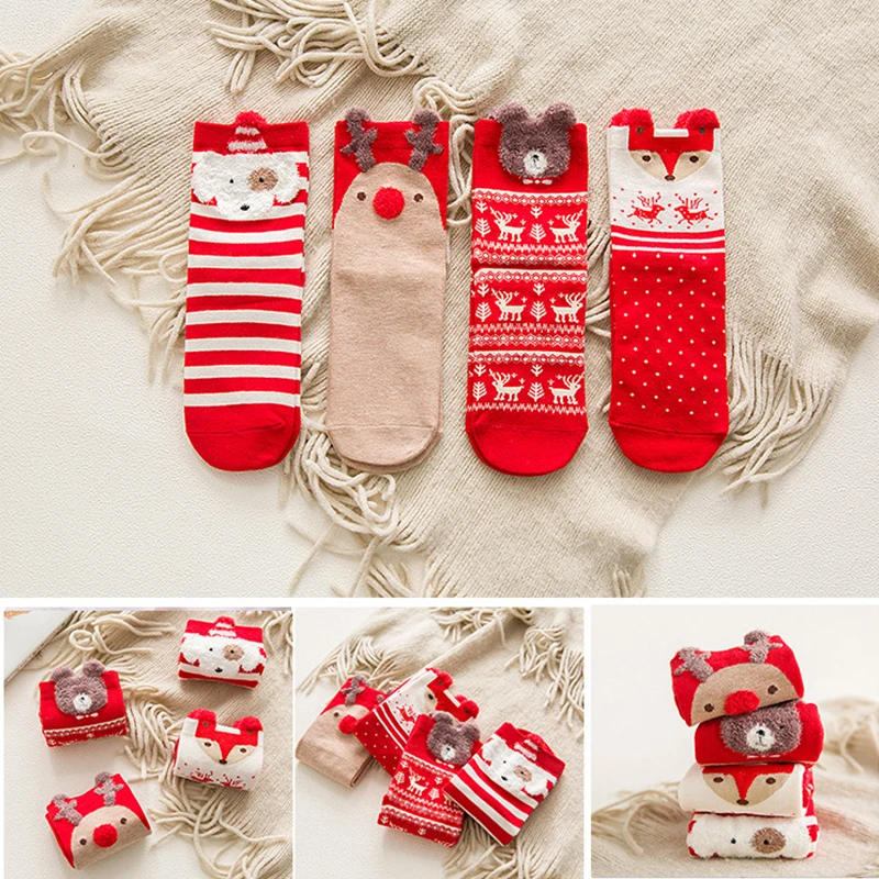 

1 Pair Women Socks Casual Winter Christmas Socks David's Deer Cotton Cartoon Keep Warm Cute Lady Girls Sock Christmas Gift 2020