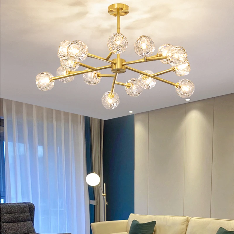 

Postmodern all-copper living room light， luxury chandelier lamps，restaurant crystal molecular led lamp， simple Nordic bed lamps