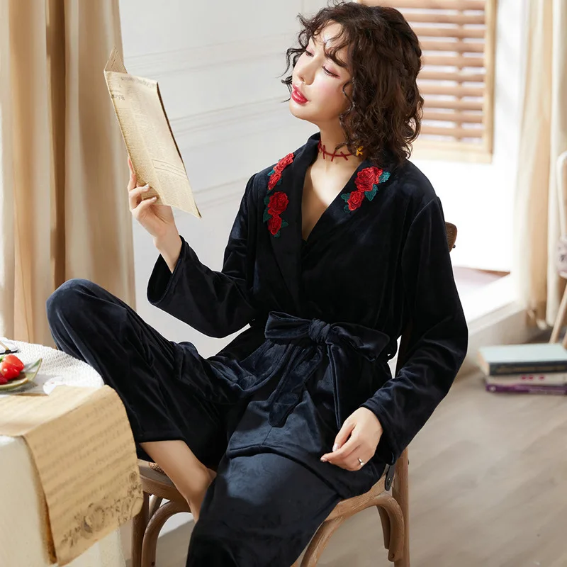 Зимний пижамный комплект из 3 предметов для женщин одежда сна сексуальная