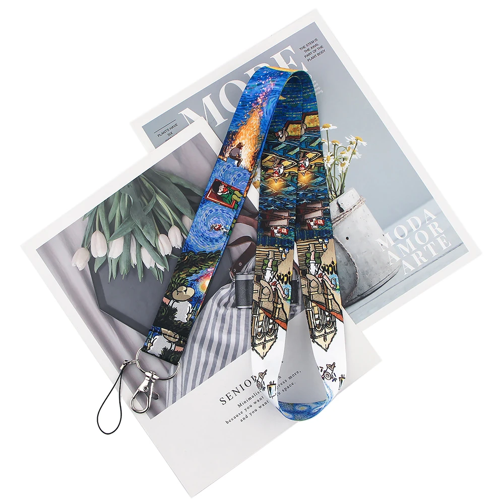 20pcslot ad449 patchfan vangogh art lanyard keychains badge id lanyards mobile phone rope key lanyard neck straps accessories free global shipping