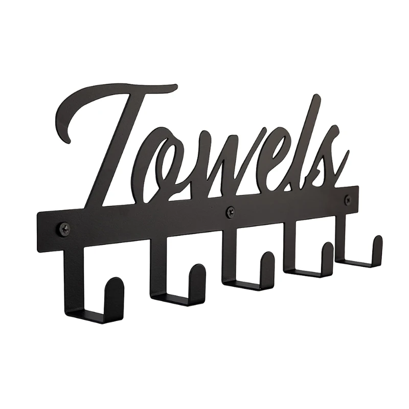 

New Style Towel Rack with 5 Hooks over the Door Hook for Bathroom Kitchen Pool Beach Super Easy to Install (black)
