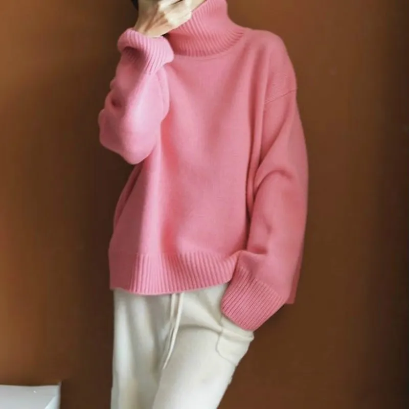 

2021 Basic Turtleneck Sweaters Women Pullover Jumper New Korean Chic Fashion Autumn Winter Ladies Solid Knitwear Top