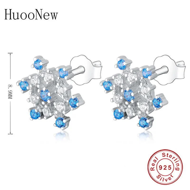 

100% 925 Silver Snowflake Blue White Zirconia Saprkling Stud Earring Women Brinco Jewelry Winter Accessories 2020 Valentine DIY