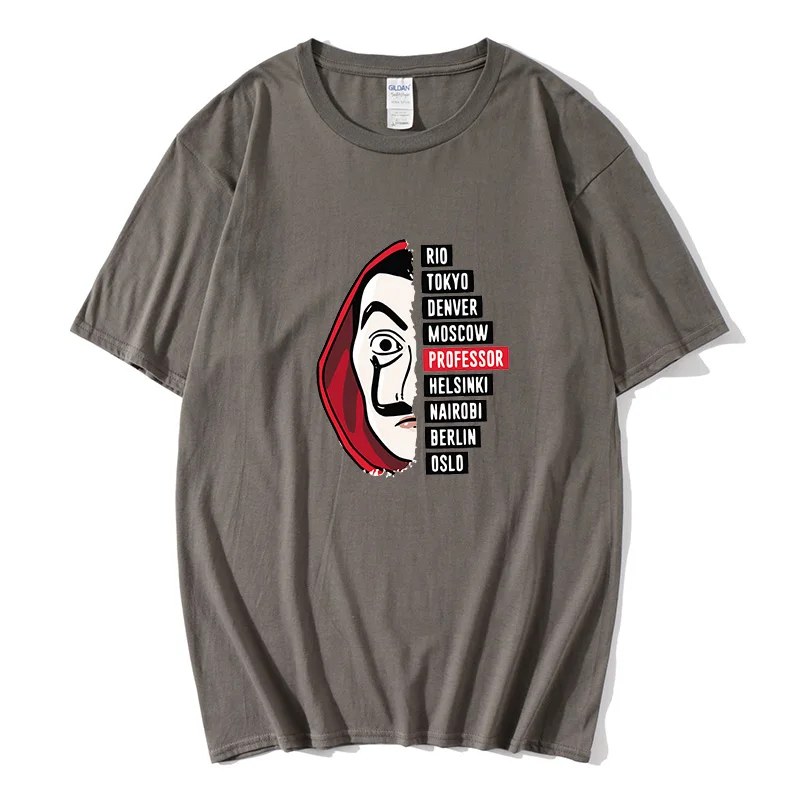 

New funny money robbery printed male cotton T-shirt TV drama paper house Harajuku autumn short sleeve fashion hip-hop white