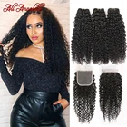 Али ANNABELLE волосы курчавые человеческие волосы пряди с закрытием 100% Remy пряди человеческих волос для наращивания, вплетаемые пряди сделка застежка предварительно вырезанные