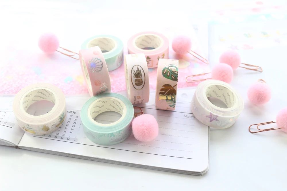 Domikee милый карамельный золотой фольги японский Васи Рулон Ленты kawaii школы ребенок декоративные Скрапбукинг Ремесло дневник Маскировочная лента 15 мм* 5 м