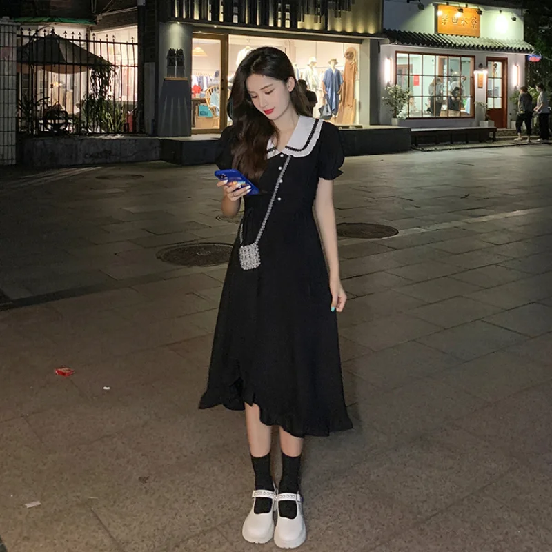 

Real Shot Short and Long Doll Collar Black Dress Short