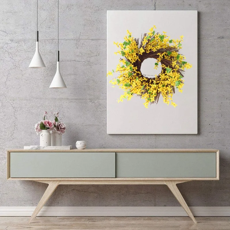 

Artificial Wreath Front Door Wreath Winter Forsythia Jasminum Fake Flower Wall Hanging Garland for Wedding Home Decor