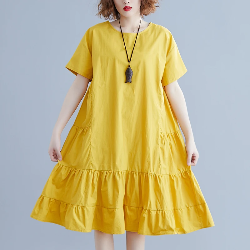 Женское Хлопковое платье-трапеция свободного покроя с короткими рукавами