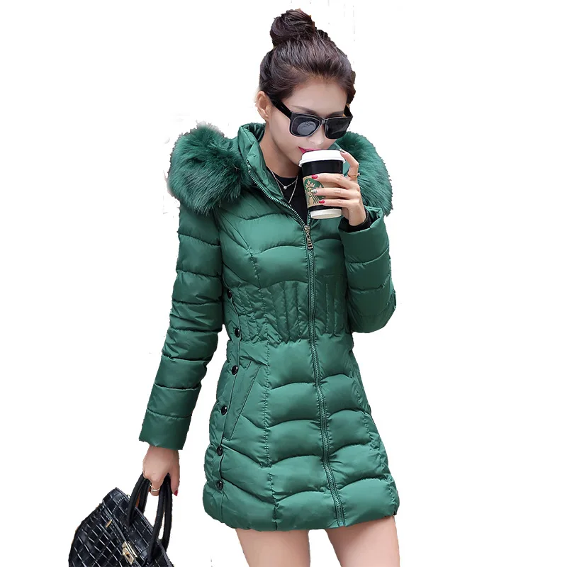 

2020 autumn winter women's bubble coats woman jacket fur collar windproof warm parkas fashion mujer clothing plus size green