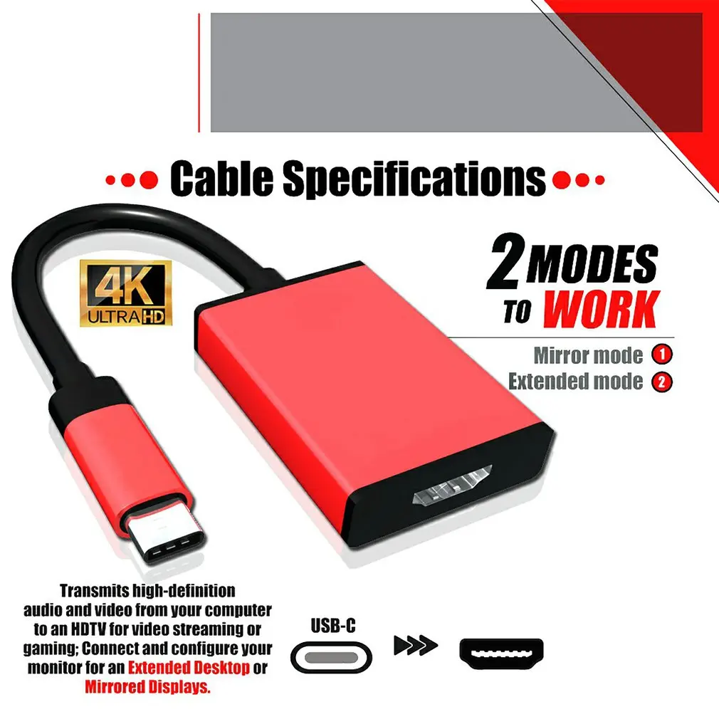 

USB-C To HDMI-compatible Adapter Converter Cable Audio Video 4K HDTV 60Hz 18Gbps Mac PC 3FT USB-C Adapter