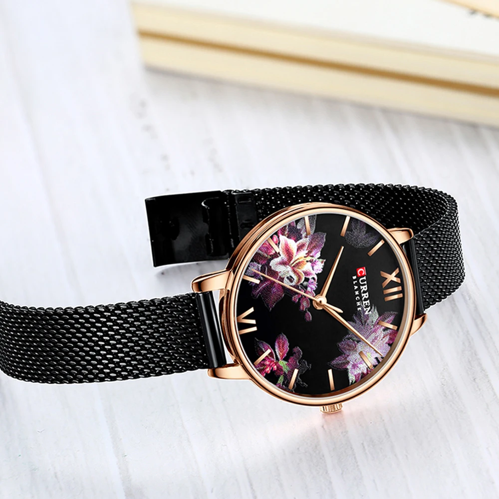 

CURREN New Ladies Flower Watches Women Stainless Steel Bracelet Wristwatch Women's Fashion Quartz Clock reloj mujer Casual