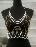 00893 free shipping trendy women pearls chains bra body chain necklace jewelry harness body chains clothing accessories
