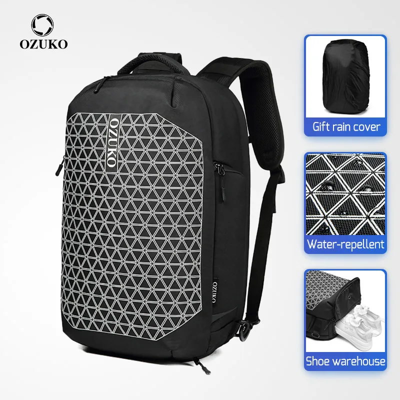 

Рюкзак OZUKO мужской для ноутбука 15,6 дюйма, многофункциональный противокражный портфель для подростков, школьный ранец с обувной сумкой, водо...
