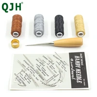 7pcs diy leather sewing tool set sewing needles leather waxed threads thimble straight awl handmade leather craftwork tool set