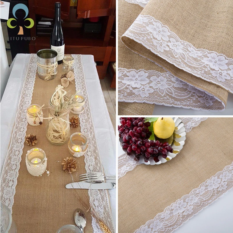 Свадебное украшение льняной настольный флаг раньше кружево и желтый с обеих