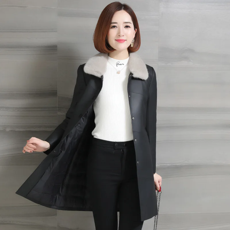 Женский пуховик осенне-зимняя куртка из подлинной овчины женское тонкое длинное