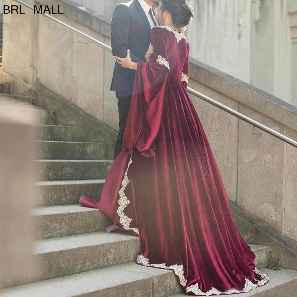 

Robes de soire 2020 Burgundy Stain Evening Dresses Appliques Lace Long Formal Dress African Party Gowns vestido de fiesta