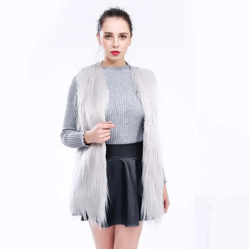 Элегантный Однотонный женский жилет из искусственного меха без рукавов с