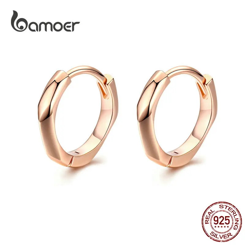 BAMOER крошечные серьги-кольца для женщин, розовое золото, 925 пробы, серебро, геометрические простые серьги-обручи, минималистичные ювелирные изделия BSE119