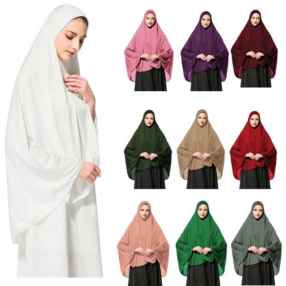 

Muslim Women Prayer Garment Hat Long Scarf Hijab Islamic Large Overhead Shawl Clothes Ramadan Plain Full Cover Turban Headscarf