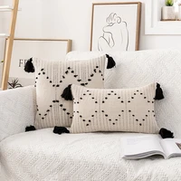 nordic cotton canvas tufted embroidery modern cushion cover with tassel throw pillowcover home sofa decorative pillowcase 40681