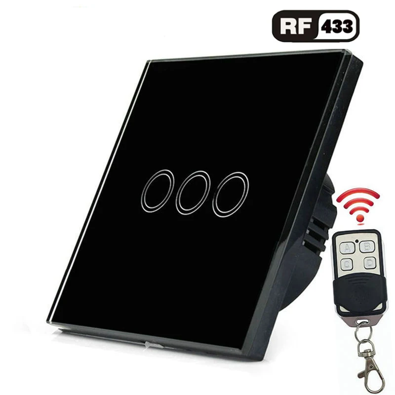 3 gang remote black 1/2/3/220 тиски Беспроводной светильник сенсорный переключатель Стандартный ЕС умный дом Беспроводной переключатель - Цвет: 3 gang remote black
