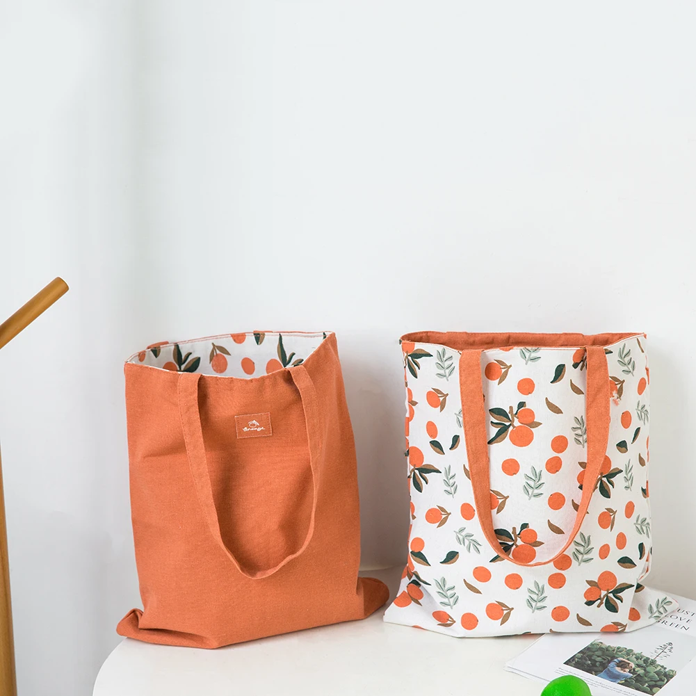 

New cotton shopper fabric double-sided dual-use Hand bag cotton and linen pocket handbag shopping bag storage bag grocery bag