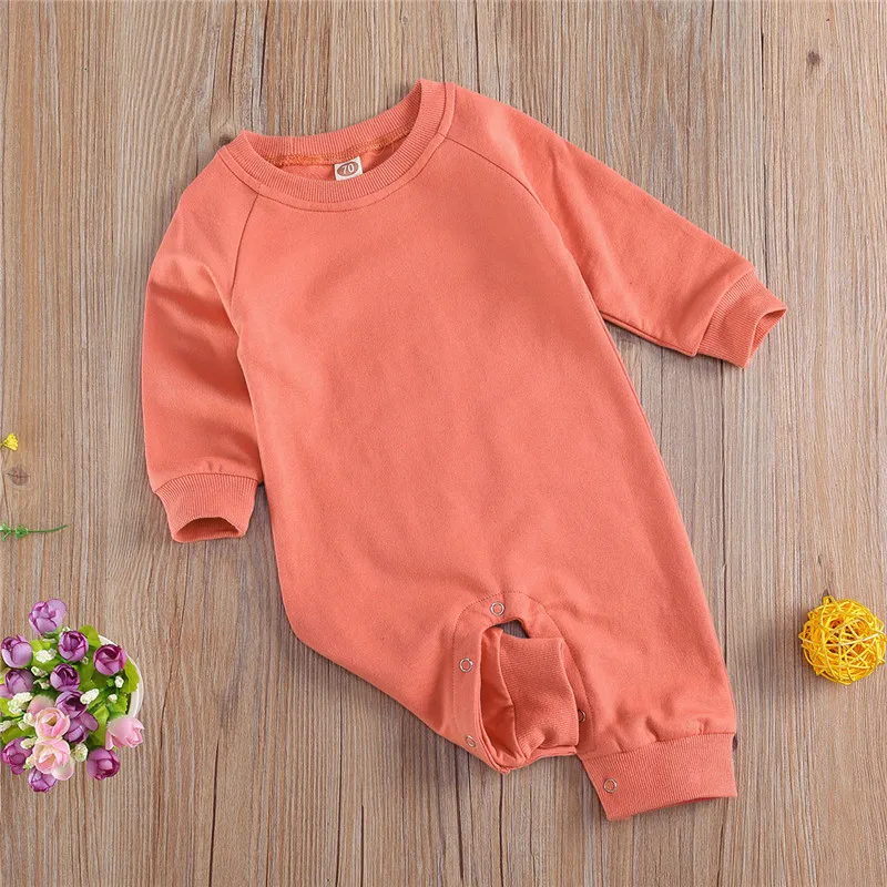 

Baby Boy Girl Cotton Romper Toddler Baby Boy Girl Autumn Long Sleeve Crew Neck Solid Kids Crotch Button Cotton Comfort Jumpsuit