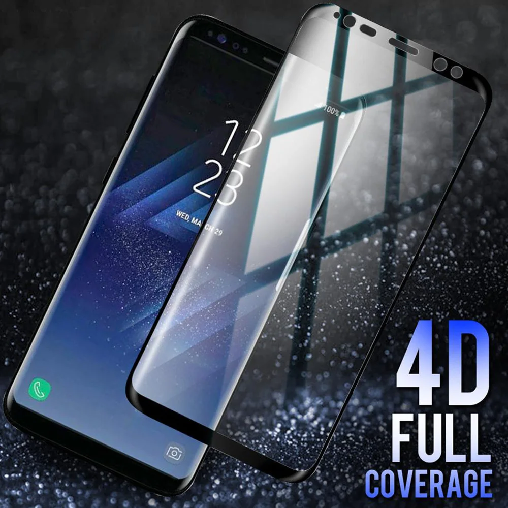 Роскошное изогнутое закаленное стекло 4D для Samsung Galaxy S8 S9 Plus Защитная пленка