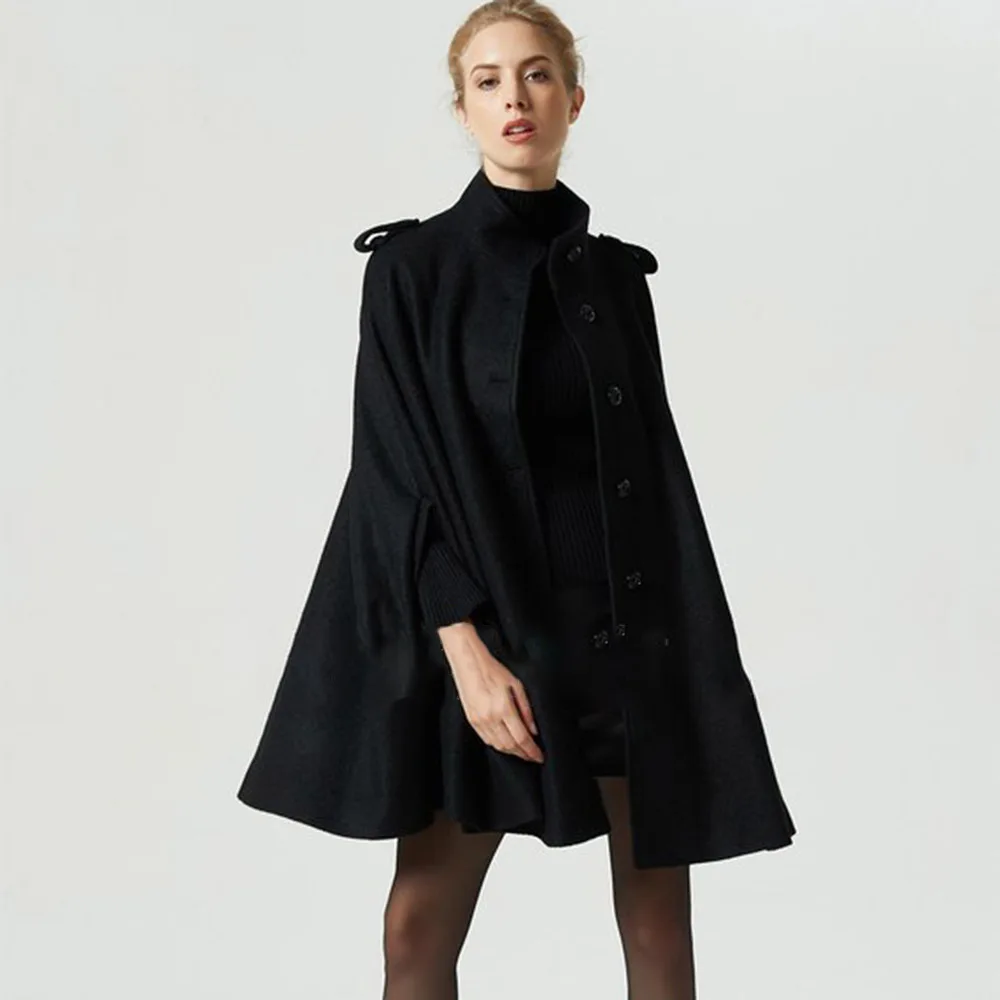 Женская Черная шерстяная накидка Bohoartist свободное повседневное пончо на