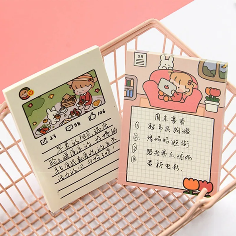 

50 Sheets Cute Cartoon Sticky Note Removable Self-Stick Book Kawaii Portable Paper Memo Pad Planner Sticker Office Stationery