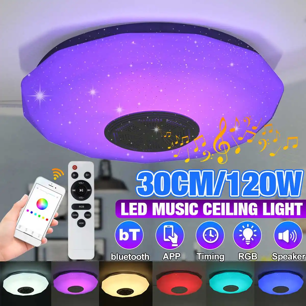 $17.99 120W RGB Dimmable Music Ceiling Lamp Remote&APP Control Smart Ceiling Light AC 220V for Home bluetooth Speaker Lighting Fixture
