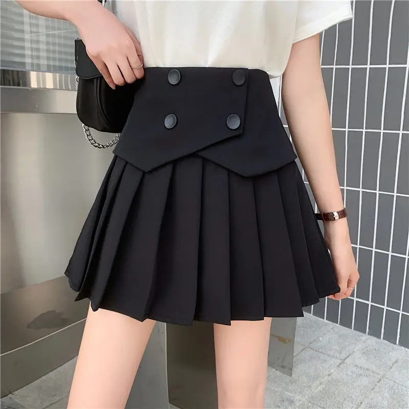 

HOUZHOU Pleated Skirt Women Kawaii Black Patchwork High Waisted Mini Skirts for Girls Summer Korean Fashion Preppy Style Elegant
