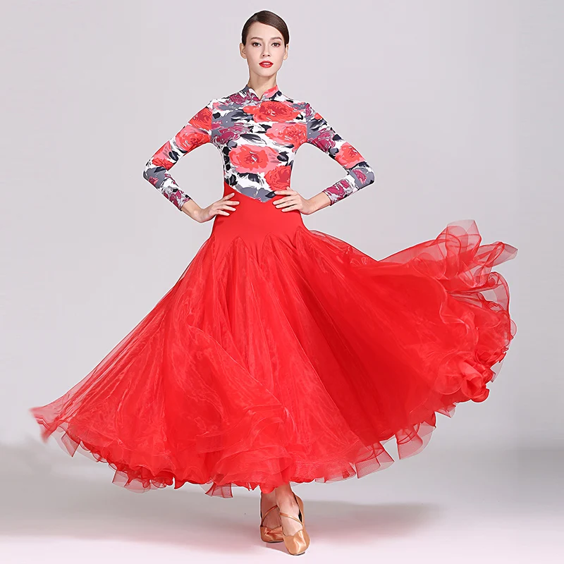 

Floral Ballroom Dance Dress For Women Flamenco Dancer Outfit Long Dress Designer Clothes Stage Costume Modern Dancewear