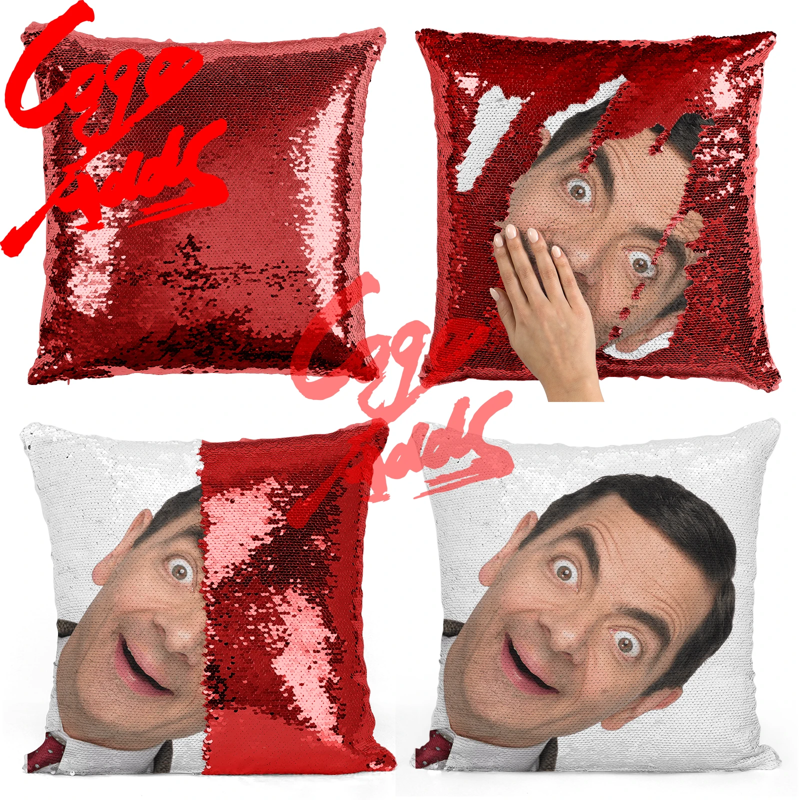 Подушка с блестками Мистер Боб рован Аткинсон | Наволочка Двухцветная подушка