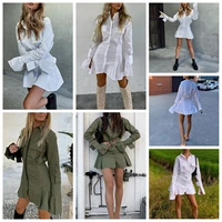 women%e2%80%99s casual long sleeve dress fashion solid color single breasted pleated short dress