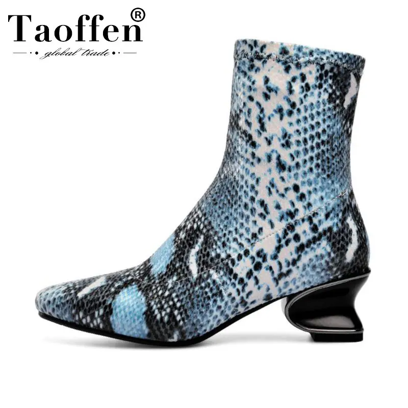 Женские полусапожки со змеиным узором Taoffen зимние Удобные размером 33-45 | Обувь